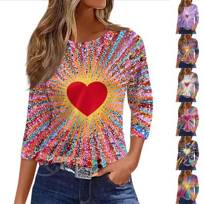 Женский модный повседневный топ с рукавом три четверти и круглым вырезом с принтом