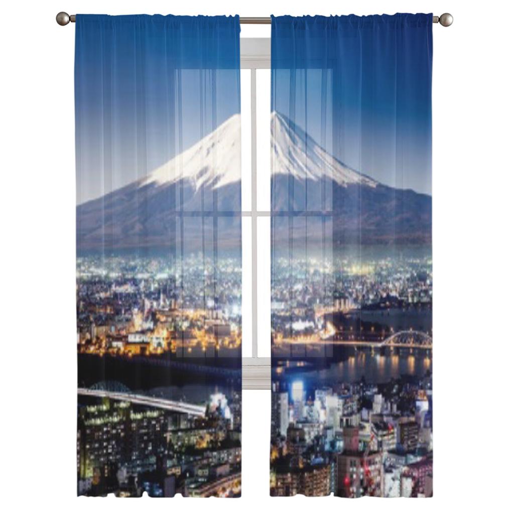 Вид на закат с видом на Токио и гору Фудзи Шифоновые прозрачные шторы для гостиной, спальни, украшения окон, вуали, тюль, занавески