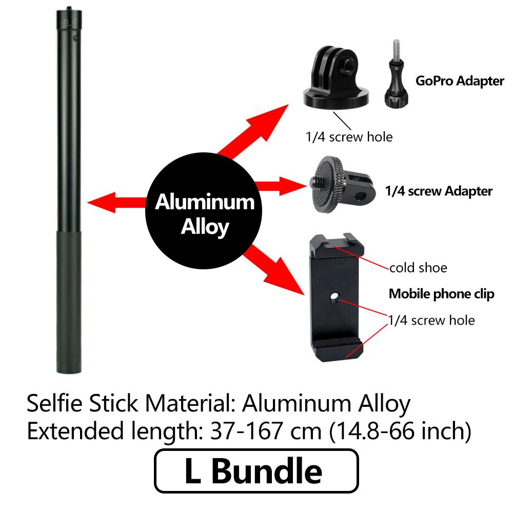 Aluminium Alloy Selfie Stick Pole Extension Monopod For GoPro Hero 12 11 10 9 8 Insta360 X4 X3 X2 DJI Osmo Action 4 3 2 Camera