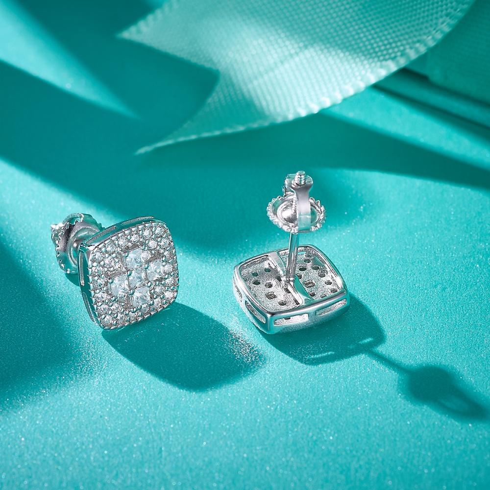925 Sterling Silver Square Moissanite Earrings Silver 925 Unique Stud Earrings for Women