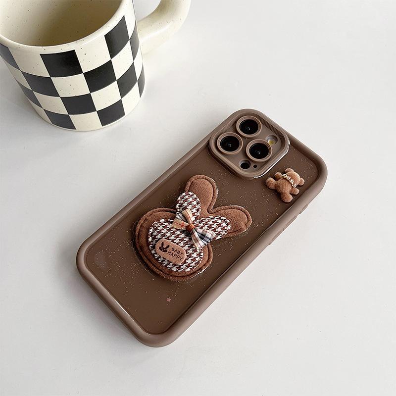 Чехол для мобильного телефона Wind Flash Powder Brown Rabbit для iPhone 16 Pro Max Медведь Яблоко 15 Всесторонний X Противоударный