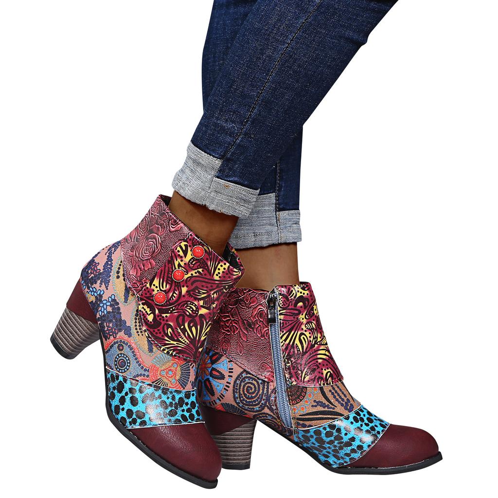  Сапоги Женская обувь Короткие сапоги с принтом Зимние и осенние ботинки