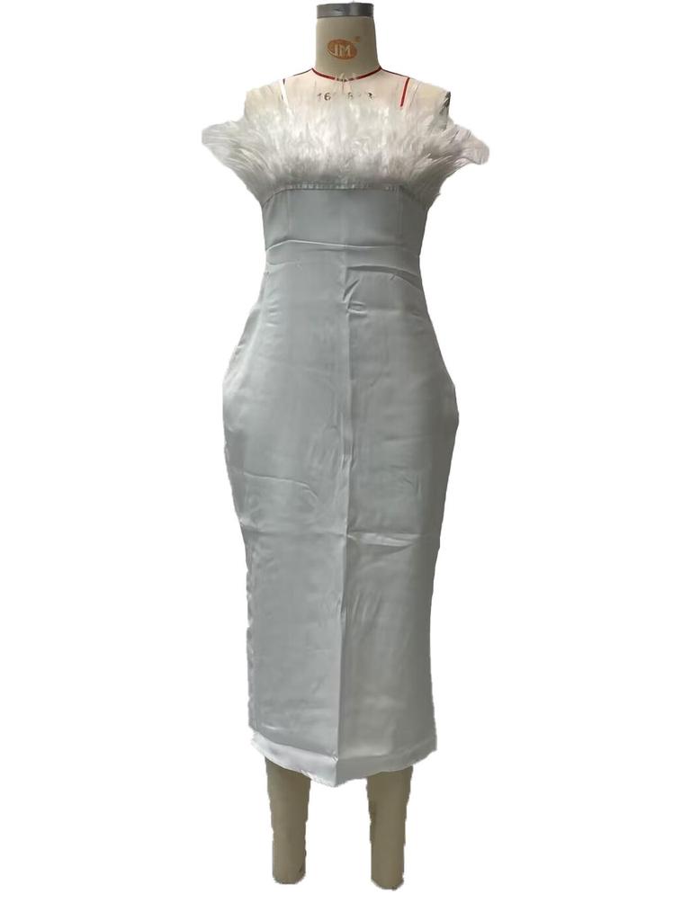 Платье-труба с перьями в европейском и американском стиле 2025 года — шикарный весенний стиль