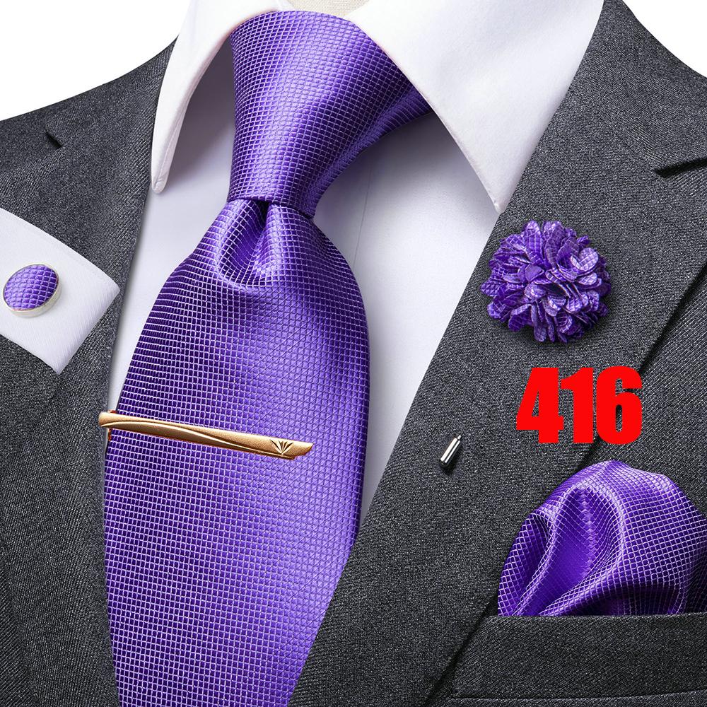 Hi-Tie Mens Silk Tie Set Brooch Pin Necktie Hanky Cufflinks Tie Clip for Business Wedding