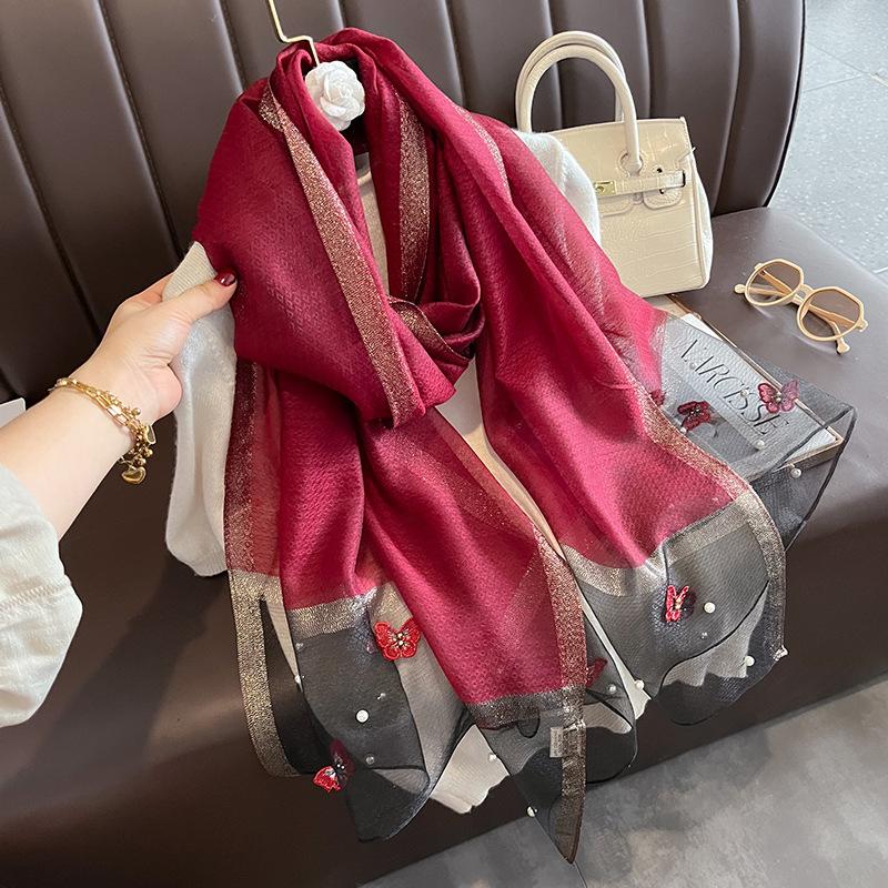 Luxury Silk Shawl Scarf for Women Design Embroidery Flowers Hijab Wraps Bufandas Female Headkerchief Fouloud Echarpe