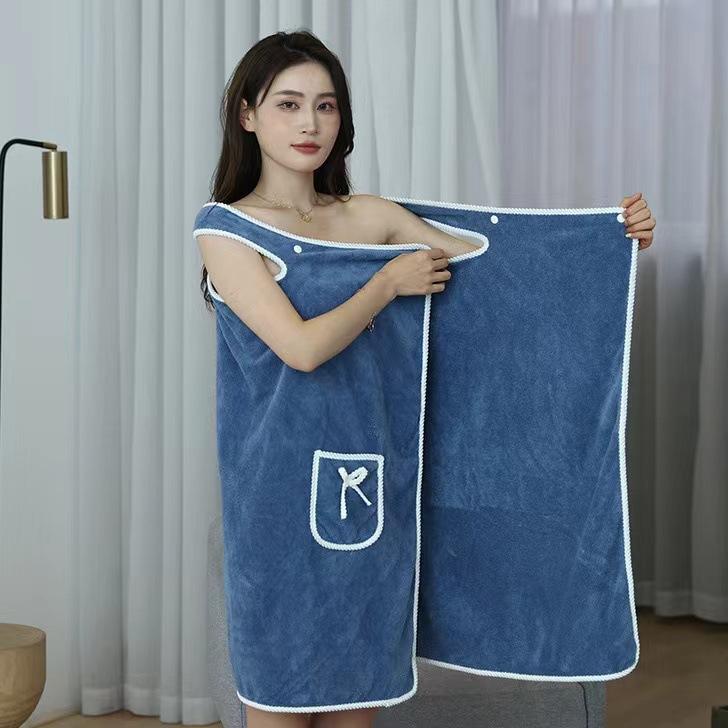 1pc Wearable Bath Towel Absorbent Quick Drying Bathrobe With Pockets Bow Decor Bath Wrap Towel Bathroom Supplies