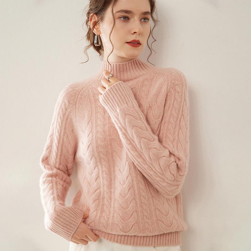 Женский приталенный кашемировый свитер-пуловер крупной вязки на осень/зиму