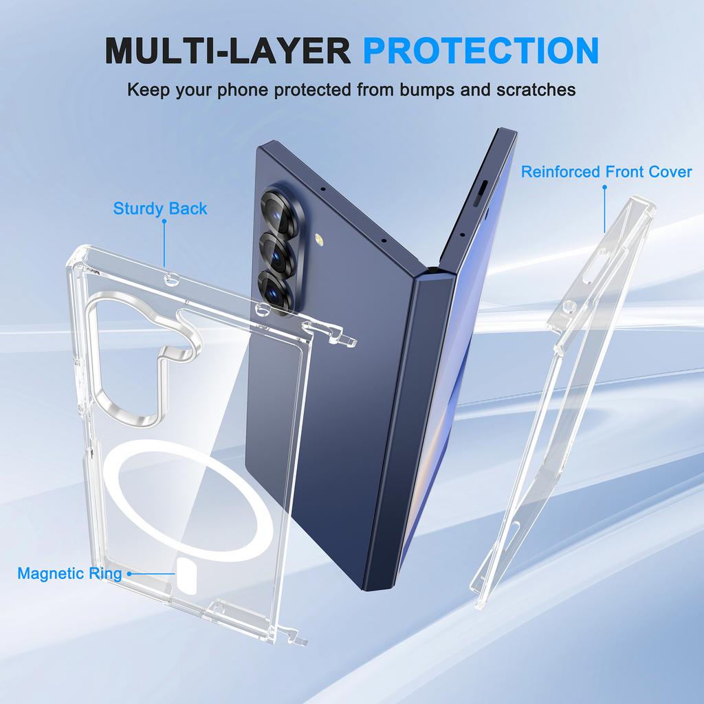 Подходит для чехла для мобильного телефона Samsung Galaxy Z FOLD6 Прозрачный Магнитная адсорбция ПК Защитный чехол Ультратонкий Противоударный