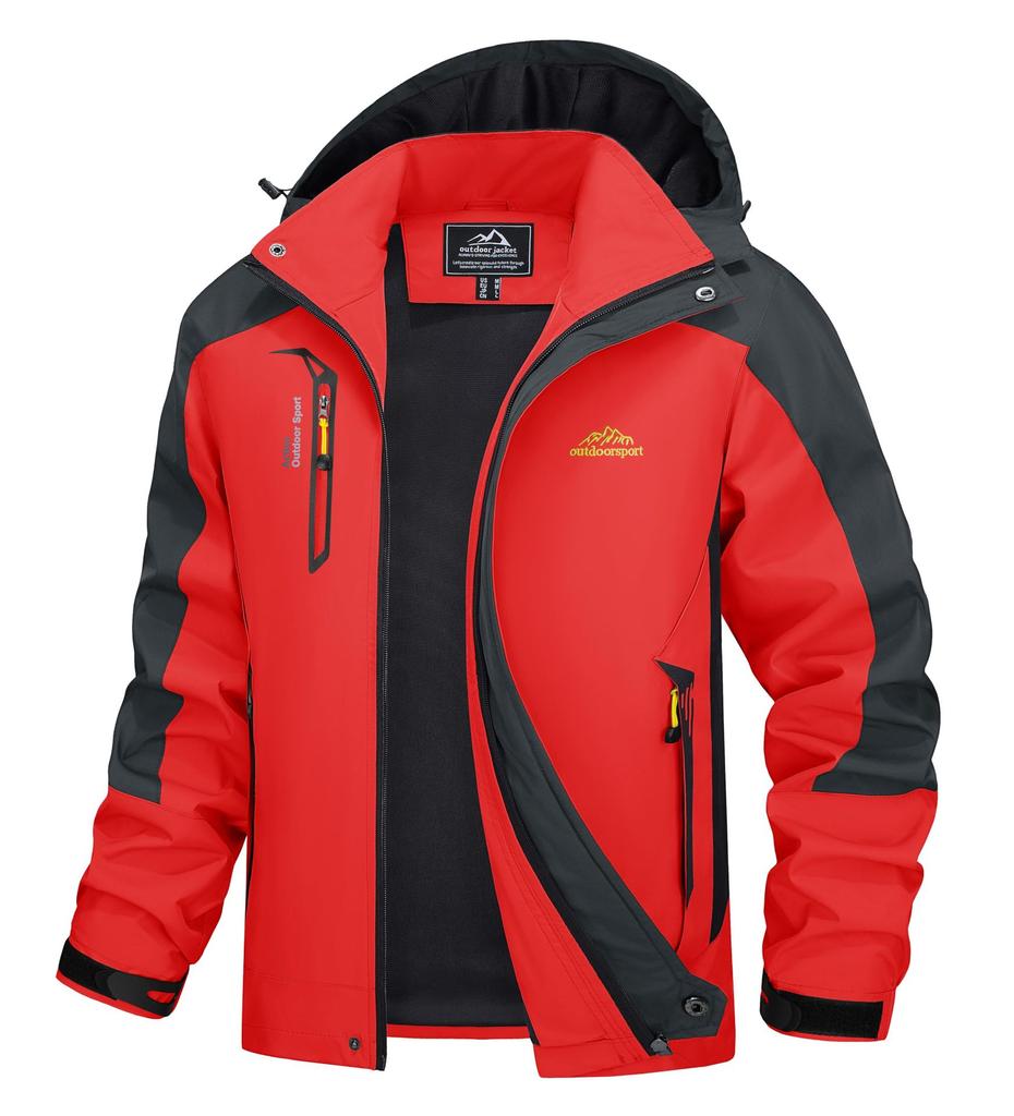 Demi-season Long Jacket Men's Hooded Windproof Water Resistant Rain Jacket Windbreaker 5 Pockets for Hiking,Fishing,Travel