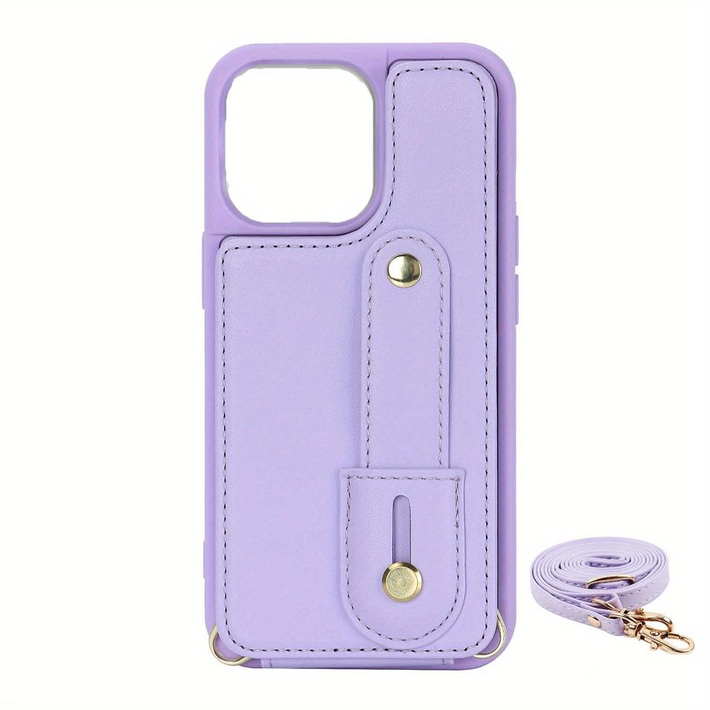 Сумка для телефона через плечо, чехол для телефона из искусственной кожи для IPhone с держателем, длинный ремешок на запястье, кошелек, слот для кредитных карт, противоударный защитный чехол