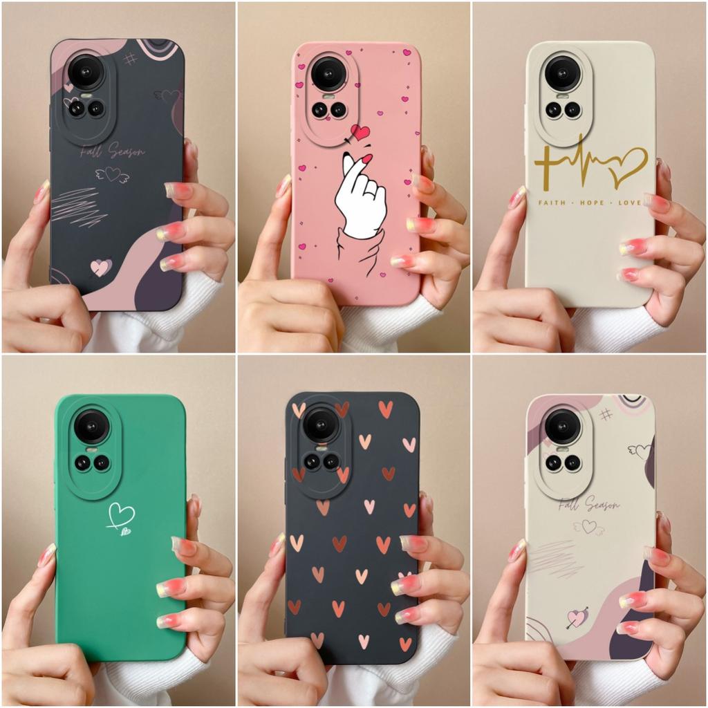 For Oppo Reno10 Pro 5G 8T 5 6 7 8 Lite Pro Phone Case Cover Fashion Camera Protection Liquid Soft Silicone Square Shell Love Heart For Oppo Bumper
