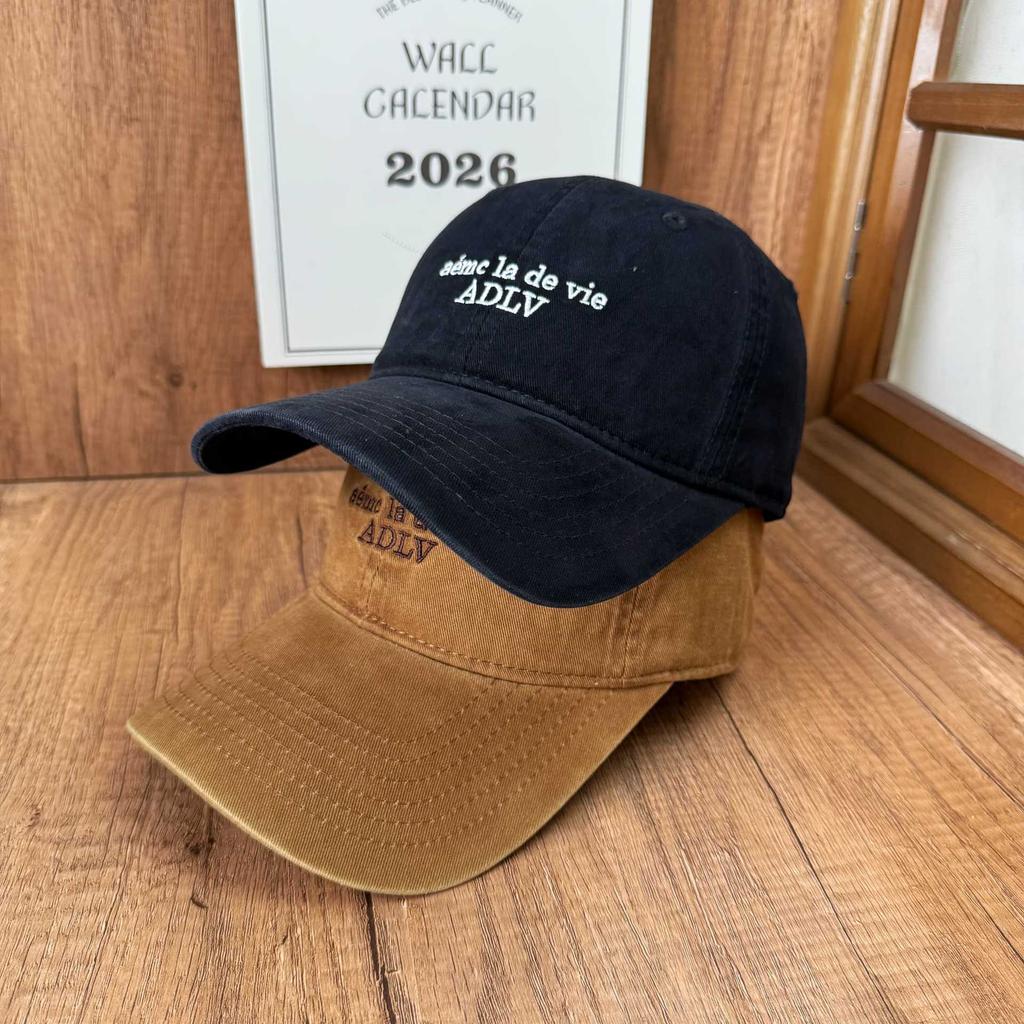 American retro soft top cap washed old ADLV letter embroidery autumn and winter baseball cap couple sun hat tide