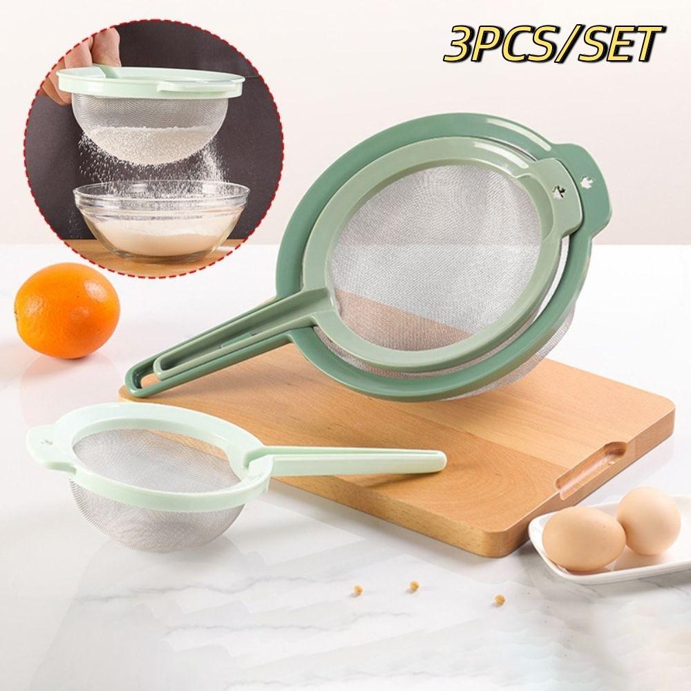 3 in 1 Flour Sifter Set Fine Mesh Kitchen Strainer Colander Soy Milk Strainer Milk Tea