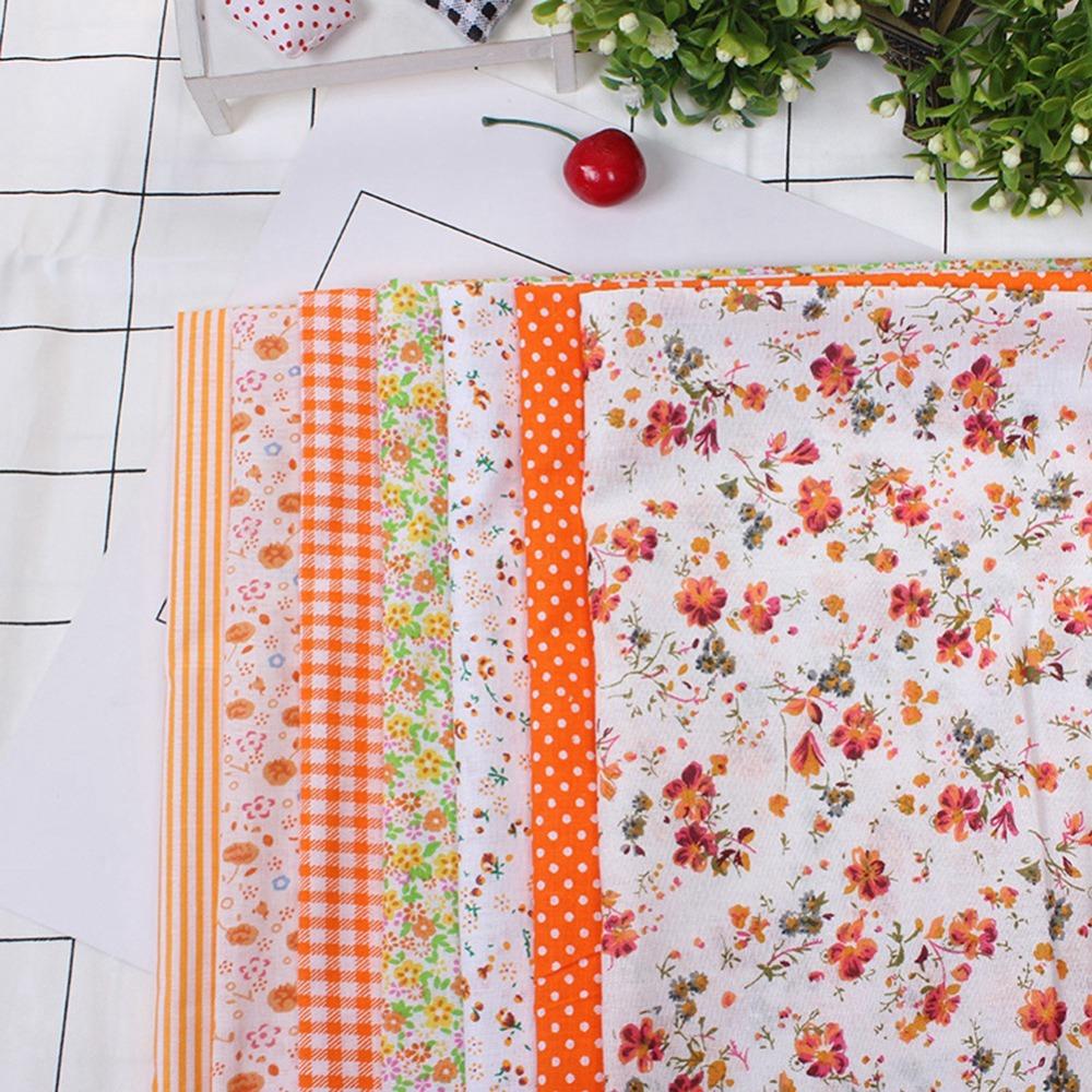 7Pcs Orange patchwork fabric set 25*25cm small floral fabric handcraft decoration making