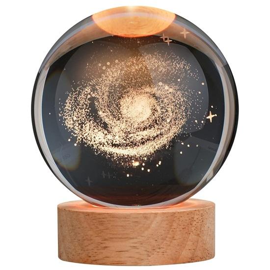 Galaxy 3D Crystal Ball Night Light with Wooden Base LED USB Table Lamp for Kids, Teens, and Home Decor