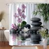 Shower Curtains Shower Curtain Luxury Zen Quiet Layered Black Stones And Elegant White Orchids On A Bright White Background