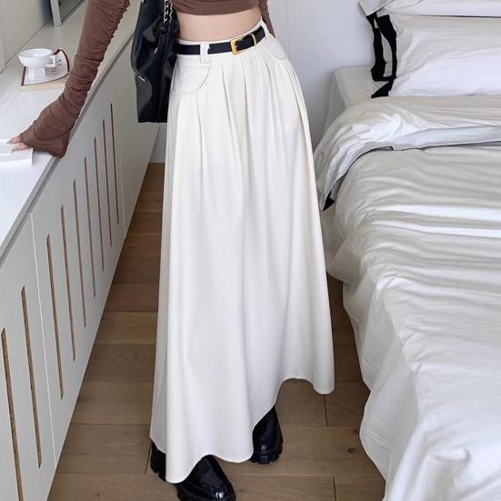 Women Skirt Elegant Flared A-Line Midi Skirt with Pockets Fashionable Solid Color Lady Skirt for Autumn
