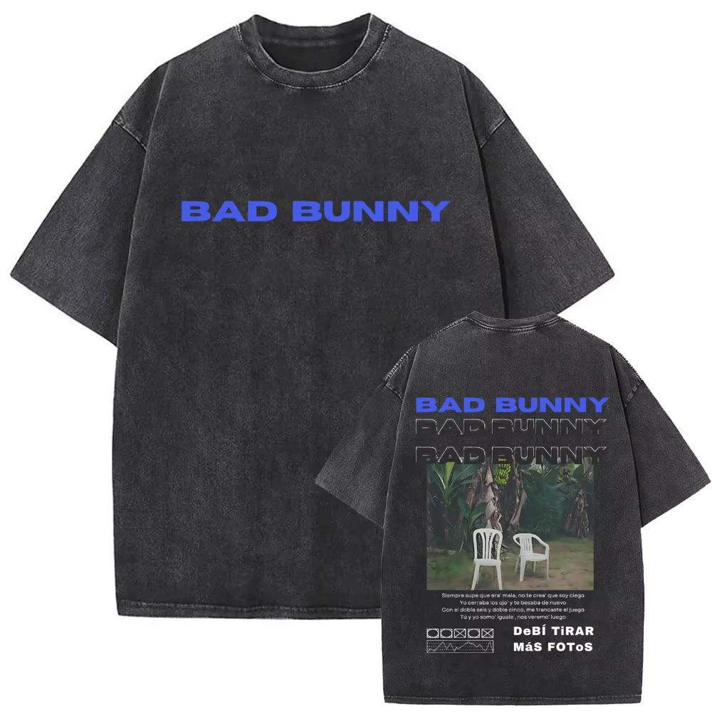 Washed Vintage Bad Bunny Un Verano Sin Ti Graphic Tshirt Mens Fashion Oversized Streetwear Women High Quality Cotton T Shirts