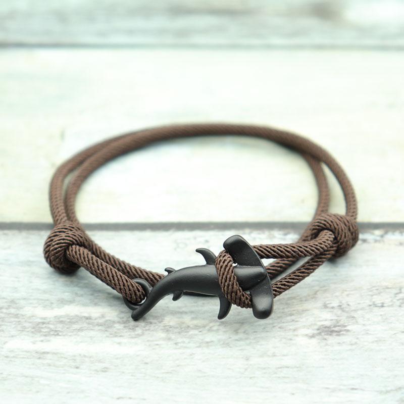 Double Layer Mens Shark Bracelet Sliding Adjustable 3mm Thin String Braslet Beach Nautical Silk Rope Braclet Pulseiras Hombre