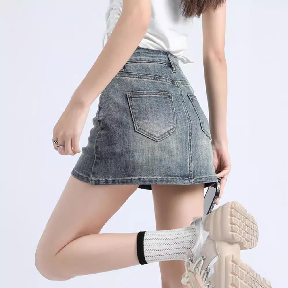 Women's American Retro High-Waisted Slim Denim Skirt - Summer Hot Girl Style, Large Size, Tight Fit, Short 