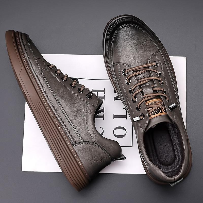 Fashion British Platform Cow Leather Sneakers for Men Spring Autumn Designer Soft-soled Men's Board Shoes Sports Zapatos De Hombre