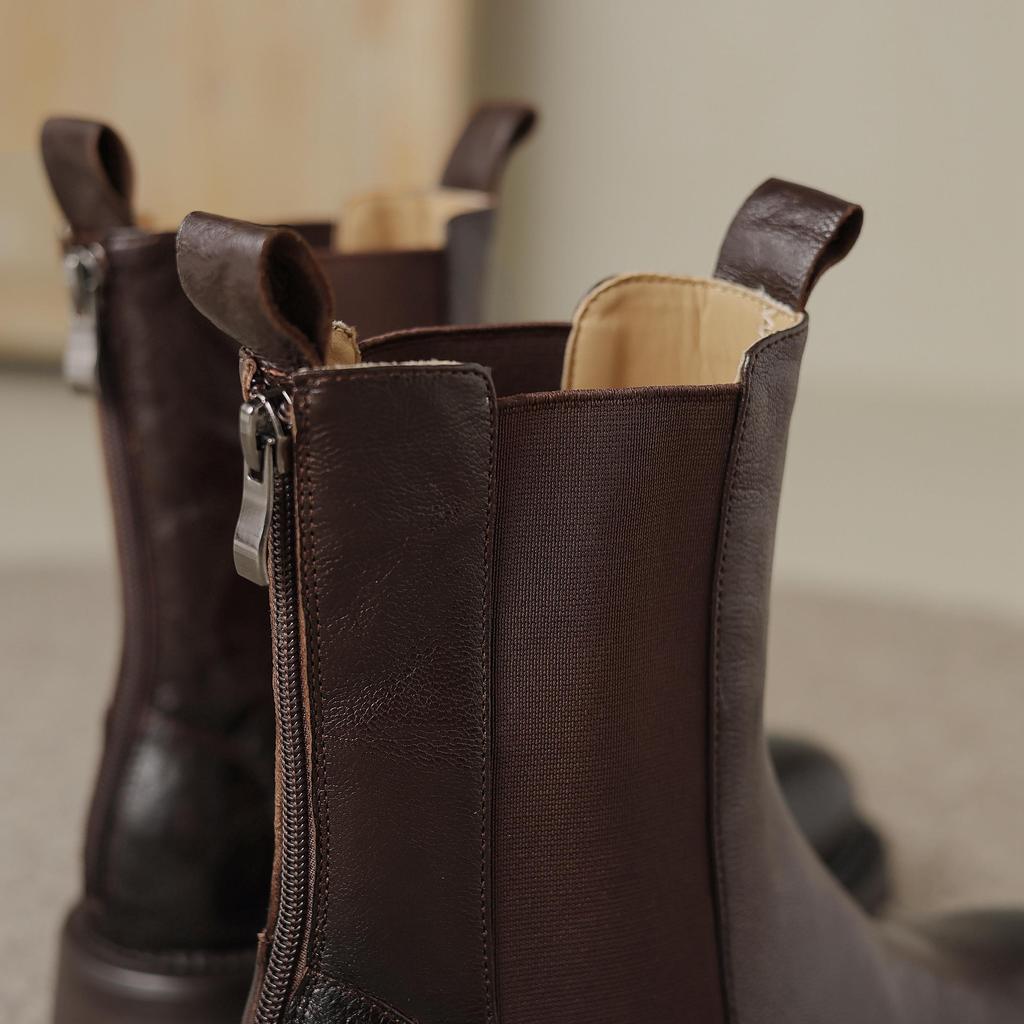 Krazing Pot Осенне-зимняя обувь из коровьей кожи с круглым носком на платформе, большие размеры, базовая одежда, ботинки челси без шнуровки на толстом среднем каблуке, женские ботильоны