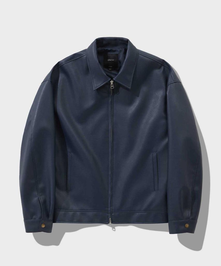 Ffeff Studio Leather Single Zip-Up Jacket (Navy)