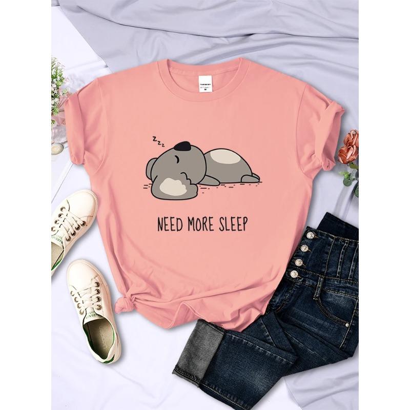 Нужно больше сна Мультяшный медведь Женская хлопковая футболка для улицы Модные хип-хоп топы Повседневная одежда Личность Женский короткий рукав
