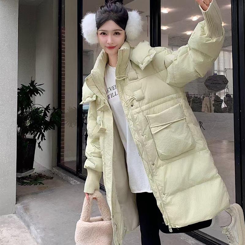 Двойной чехол длинный пуховик выше колена женский зимняя новая куртка высокого класса темперамент теплая куртка 2024 года