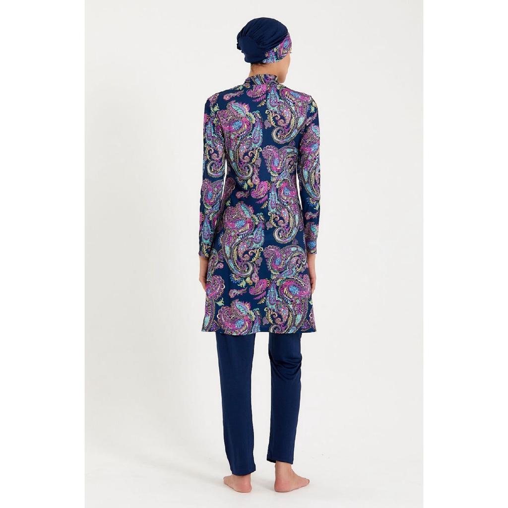 Женский полностью закрытый купальник-хиджаб из лайкры с узором темно-синего цвета