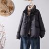 Down Jacket Women's Short Autumn and Winter Stand-up Collar Bread Jacket Button Design Loose Jacket