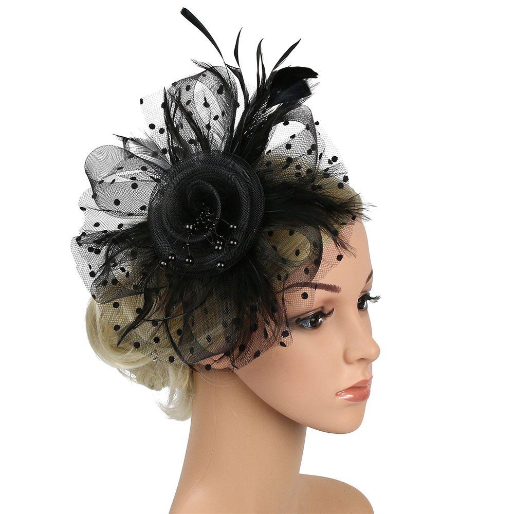 Mesh Flower Wedding Alice Headband Clip Tea Party Headband Feathers Hair Clip Fascinator Hat