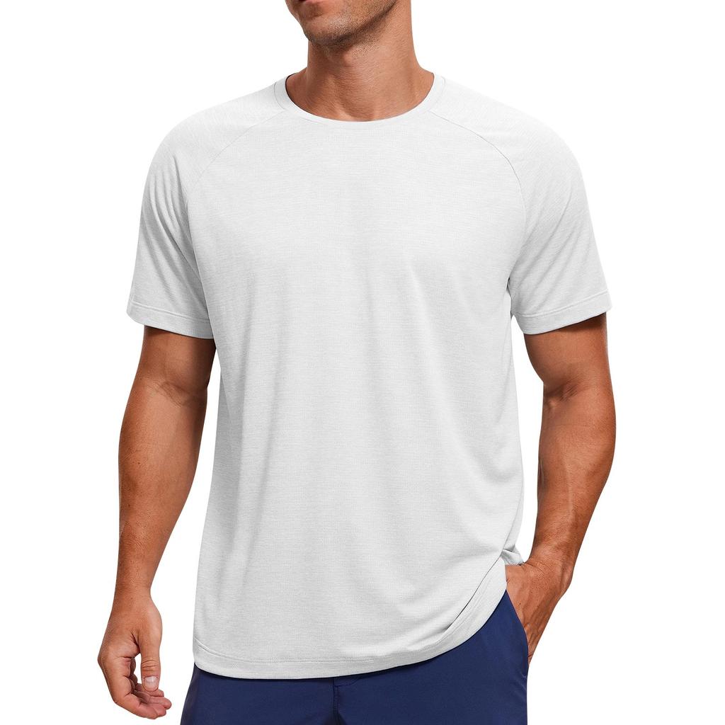 Men's Casual Fashion Shoulder Insert Round Neck Short Sleeved Solid Color T-shirt