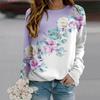 Fall Autumn Women'S Fashion O Neck Long Sleeve T-Shirt Loose Clothes Purple Green Leaf Rose Print T Shirt For Girls Street