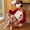 Women's Cute Princess Style Long Sleeve Pajamas Set - Sweet Bowknot Design, Plus Size, Loose Fit Home Wear for Spring, Autumn, and Winter