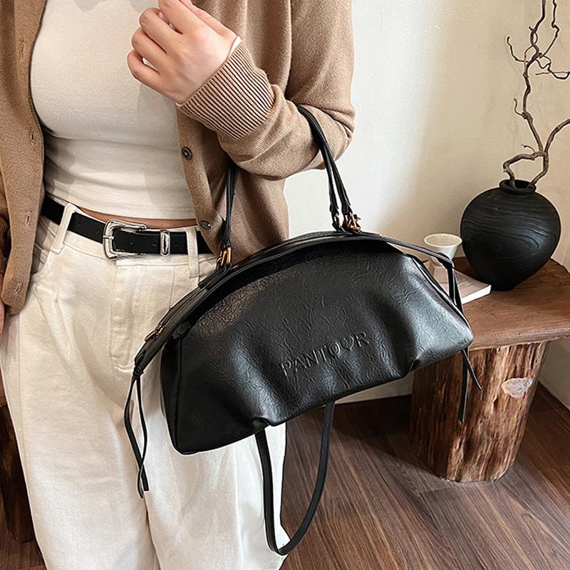 Осень Зима Женская Сумка Большая Вместимость Сумка Боулинг Повседневная Сумка Через Плечо Винтажный Стиль Коричневая Кожаная Сумка CLE