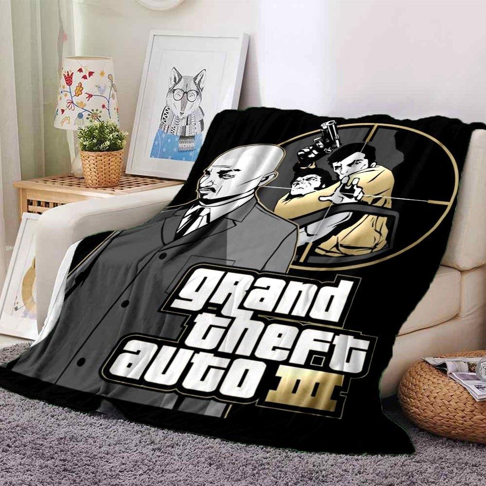 1 шт. Мягкое фланелевое одеяло Grand Theft Auto с дизайнерским принтом. Уютное одеяло для всех сезонов, идеально подходит для дивана, кровати, офиса