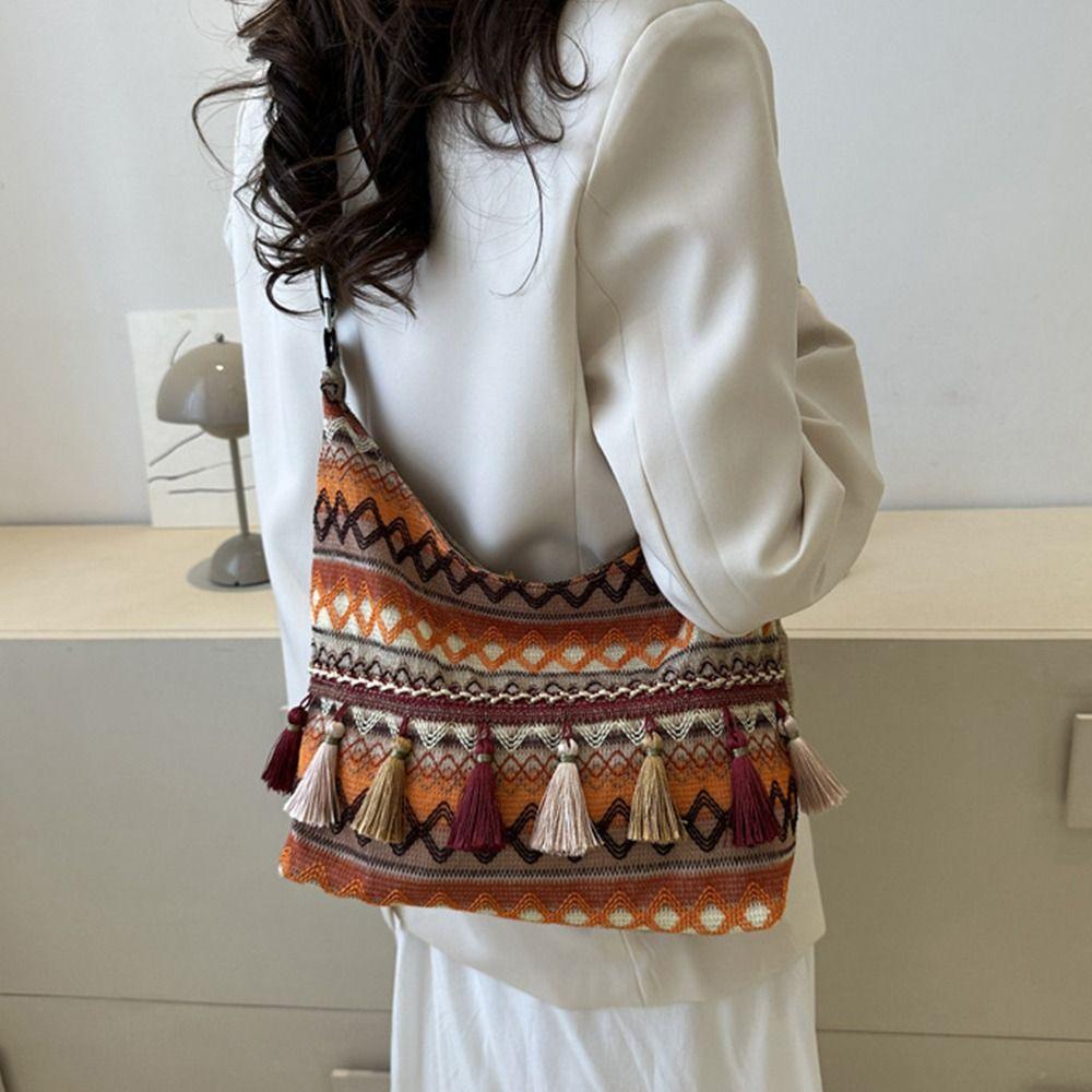 Большая вместительная сумка через плечо с бахромой и кисточками, сумка-тоут в этническом стиле, сумки через плечо для путешествий