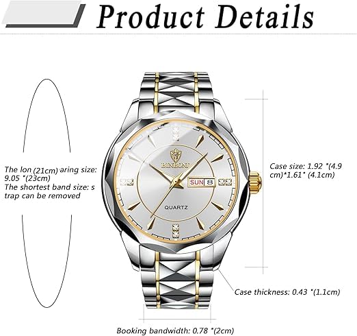 Часы Precision Steel Analog Copy Watch Men Светящиеся часы с датой и днем недели Водонепроницаемые часы с удобным для чтения циферблатом из нержавеющей стали с регулируемым уровнем, серебристые