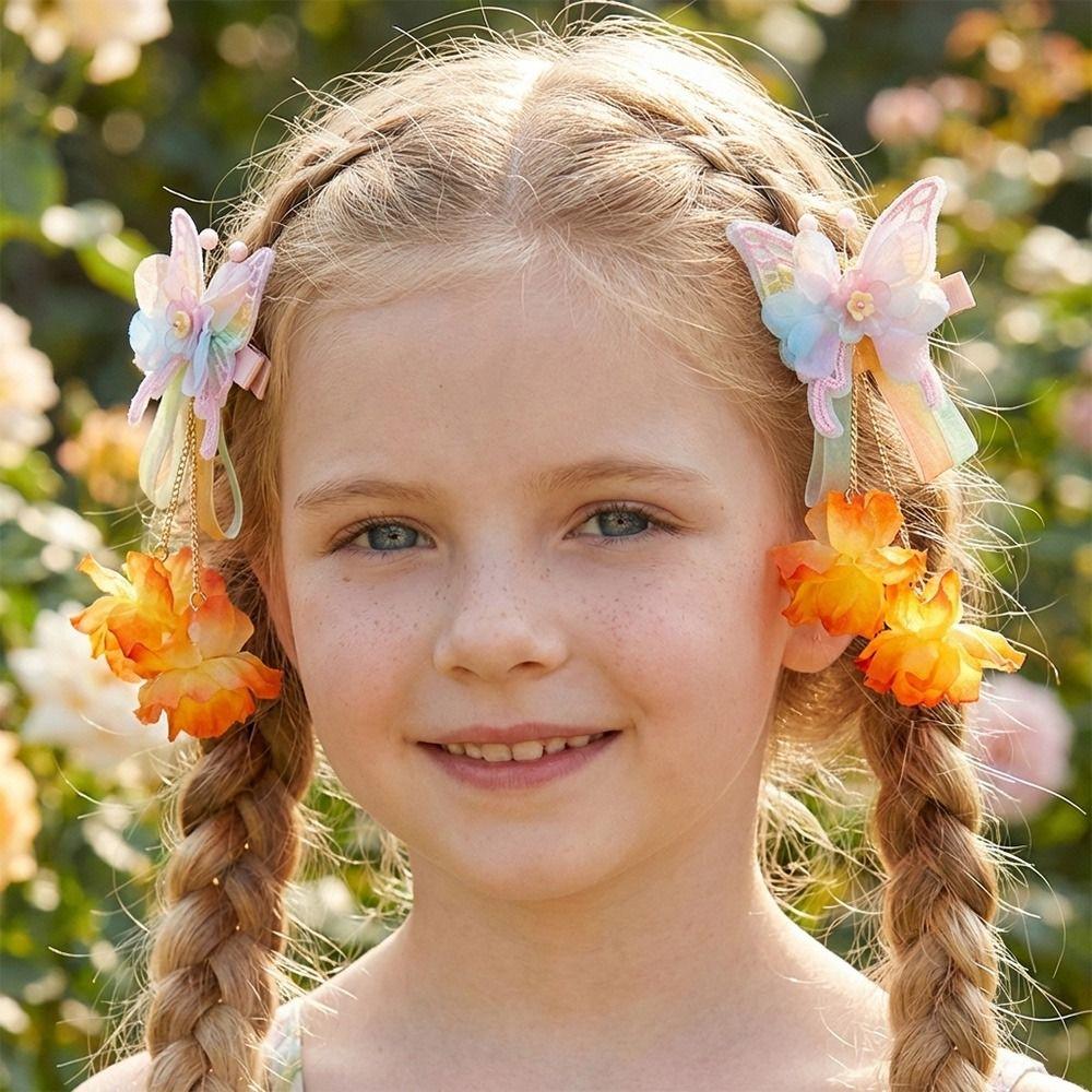 2pcs/set Extra Large Tassel Hair Clip Silk Butterfly Hairclips Children's Use