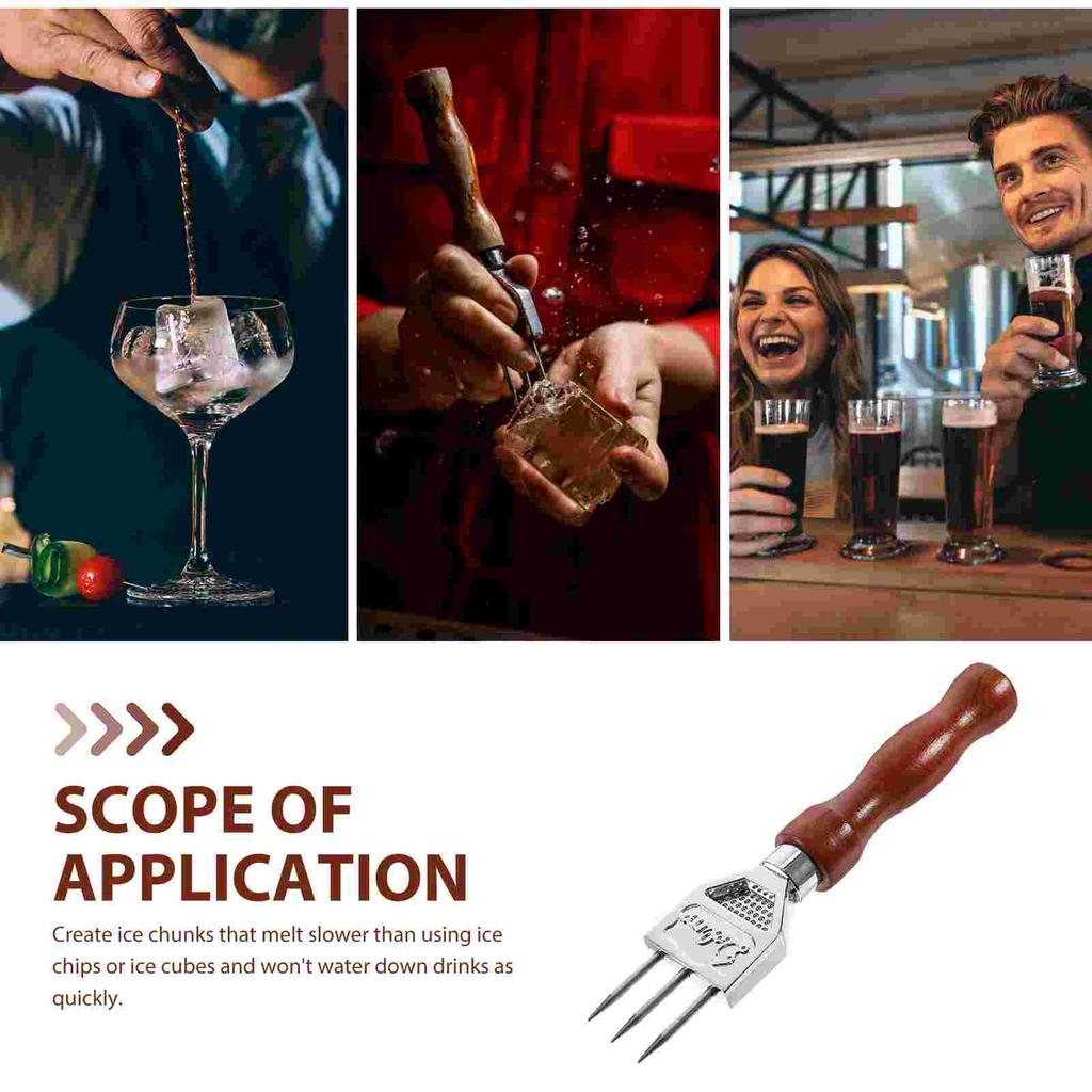 Crusher Ice Maker Pick Icemaker Trident Stainless Steel Snow Bartender Picker with Wooden Handle