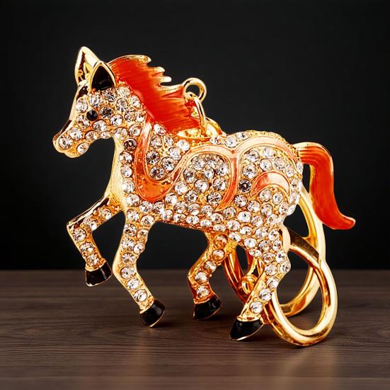 Keychain 2026 Year of Horse Key Chain Shiny Rhinestone Horse Animal Design Keychain Bag Charm Accessory