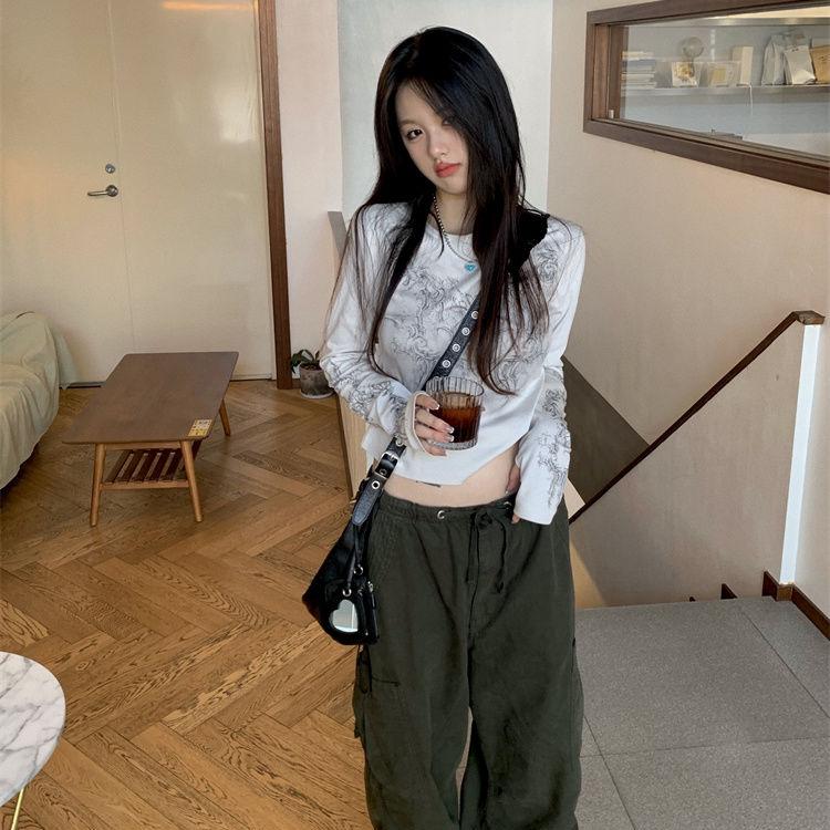 Винтажные готические футболки Harajuku Y2k, женские футболки с круглым вырезом и длинными рукавами, весна-осень