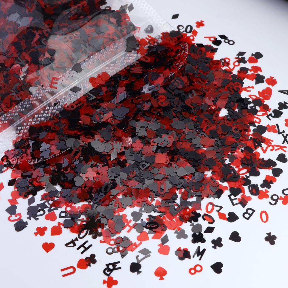 10g Red Black Nail Sequins Decorations 3D Poker Heart Numbers Letters Flakes for DIY Nail Art Supplies Nail Manicure Accessories