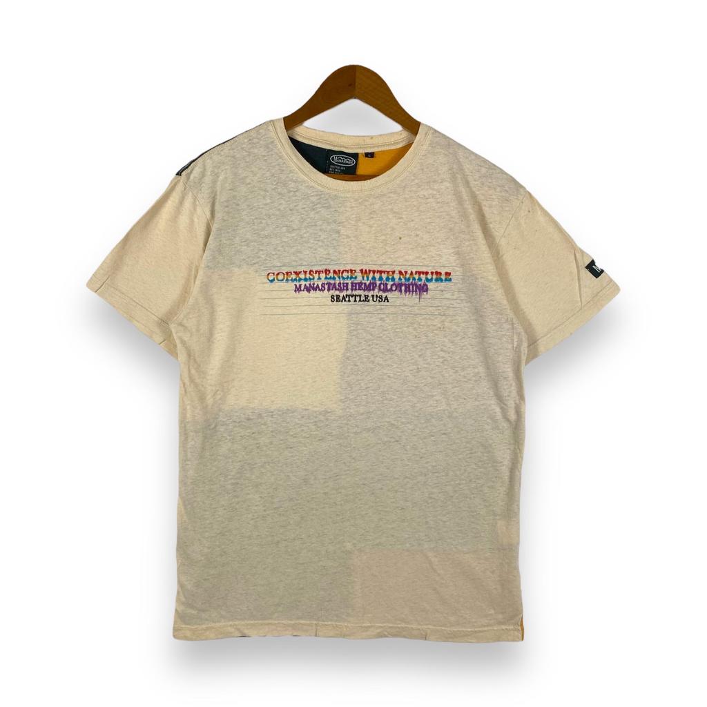 MANASTASH Hemp Clothing Destructive Colour Block Tee Shirt Large Size