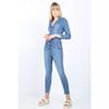Women's Light Blue Jacket Collar Jean Jumpsuit Pants