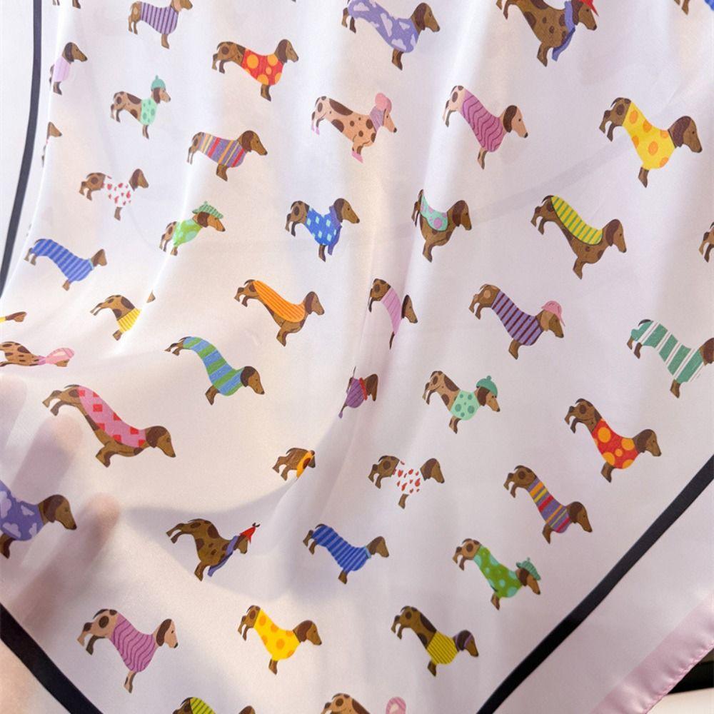 All-match Printed Dachshund Print Print Scarf Y2K Spicy Girls Small Square Scarf Hip Hop Geometric Shape Satin Hijab Beach