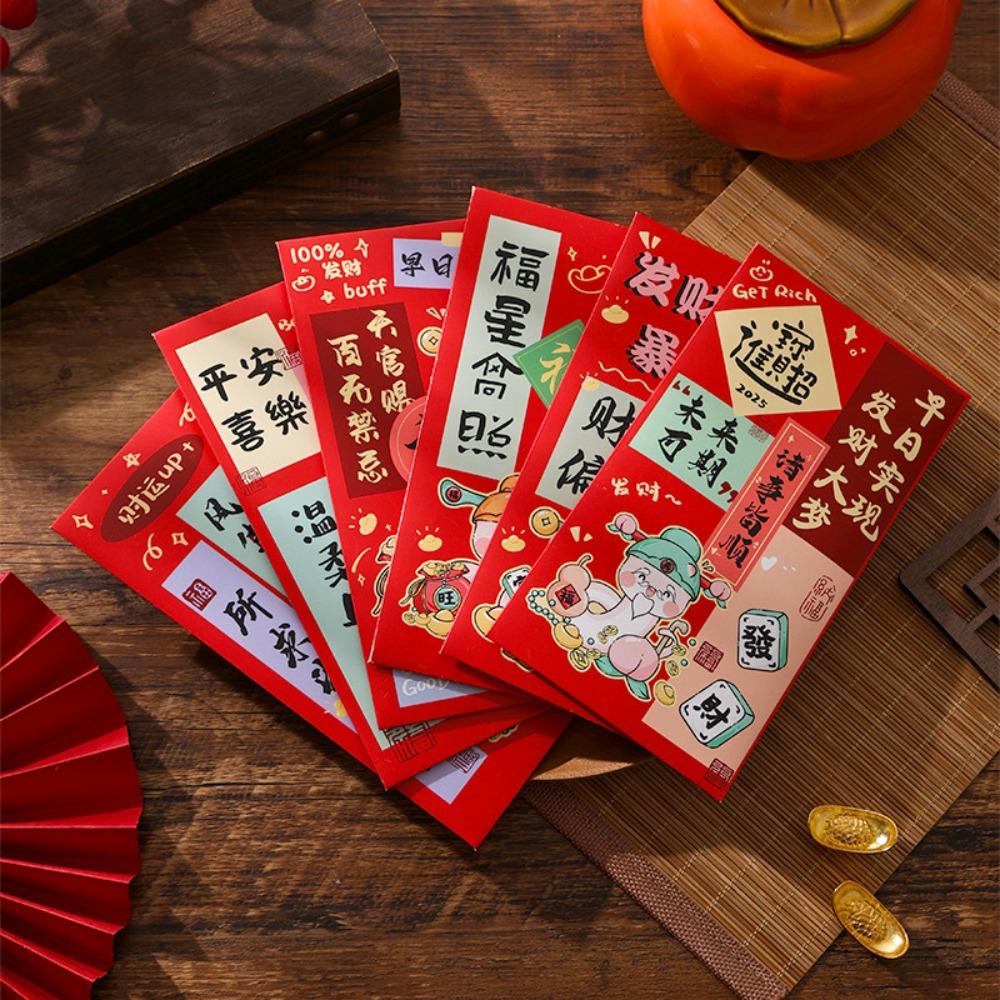6Pcs/Set Blessing Red Pocket Cartoon Lucky Money Bags Snake Year Red Envelopes  New Year Decoration