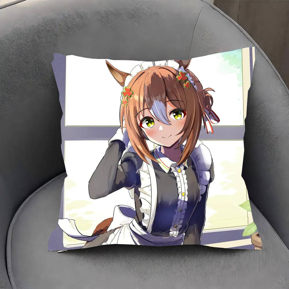 Подушка с изображением персонажей аниме Uma Musume Модная квадратная наволочка Декор для спальни, дивана, комнаты Стиль Ins Отдых