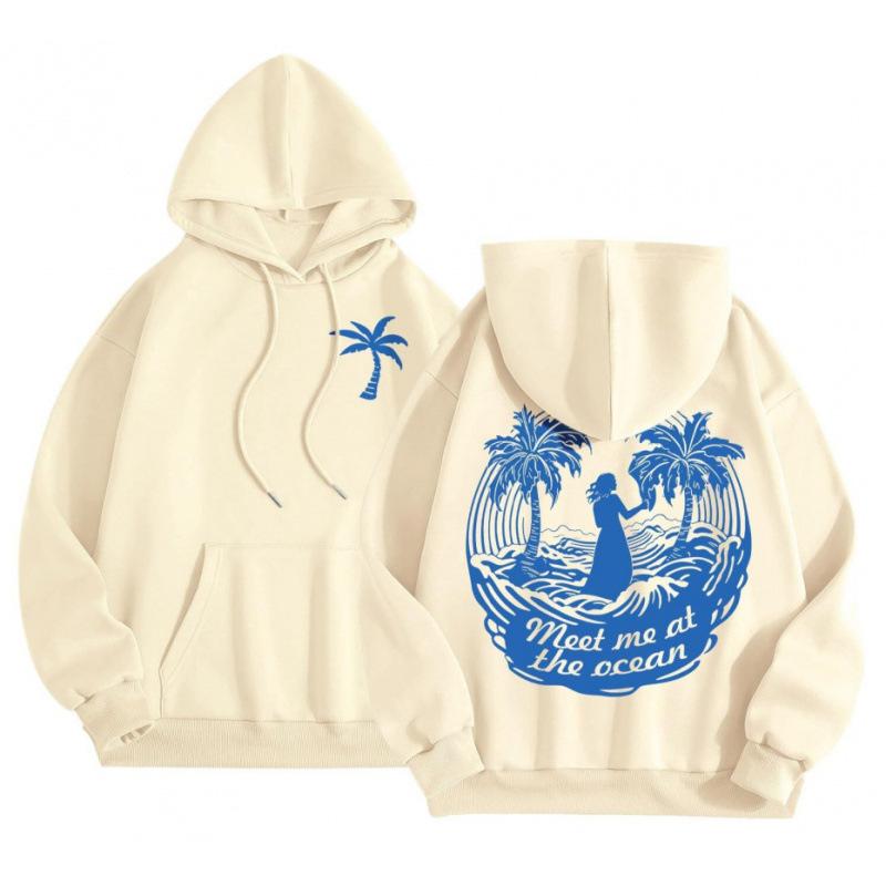 Hot-selling new women's crew neck hoodie 2D printed pattern shoulder-length long-sleeved sweater